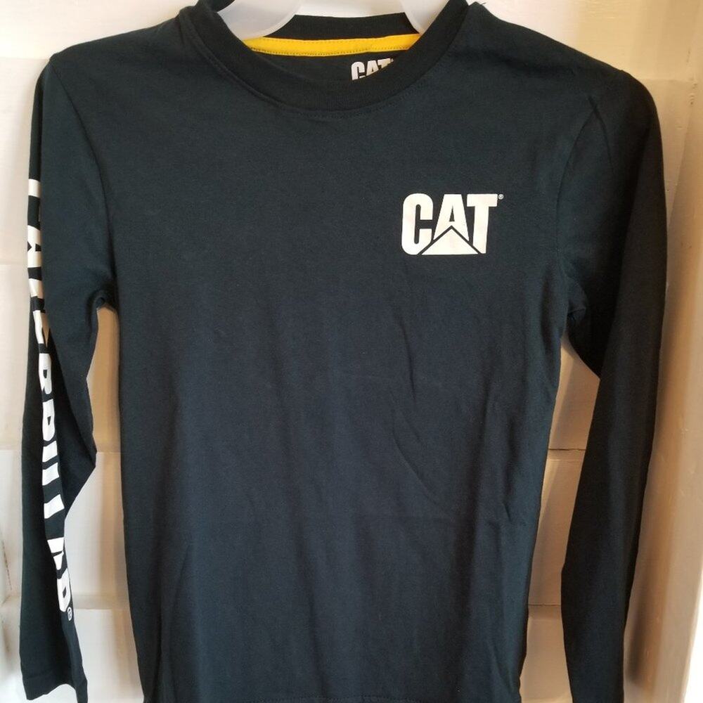 NWT CAT Caterpillar Equipment Boys LS T-shirt Size S 8 Black White Logo & Sleeve
